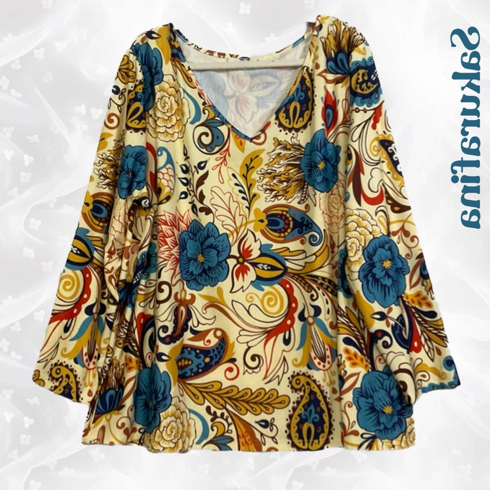 SAKURAFINA 🤎 Floral & Paisley Top.. p2p 26" L 30" - Picture 2 of 5